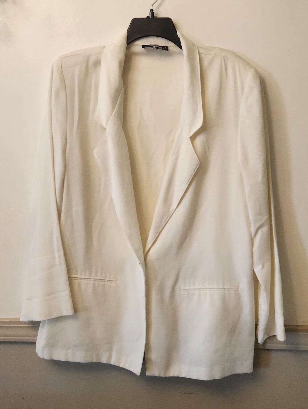 Women's Vintage Cream Open-Front, One Buttons, Blazer Jacket Size 16